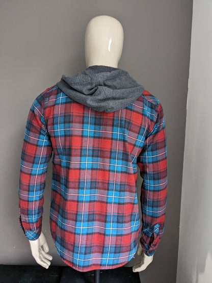 Billabong flannel shirt with hood. Red green checkered. Size M.