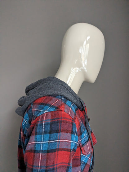 Billabong flannel shirt with hood. Red green checkered. Size M.