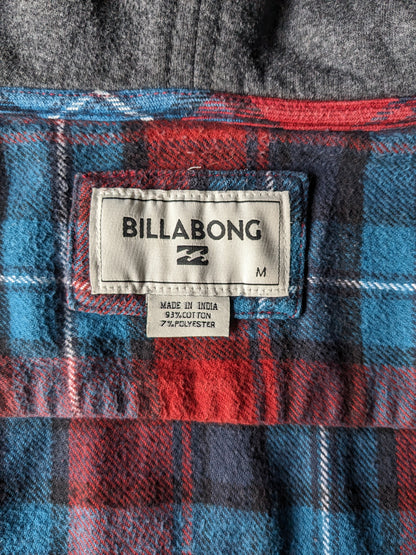 Billabong flannel shirt with hood. Red green checkered. Size M.