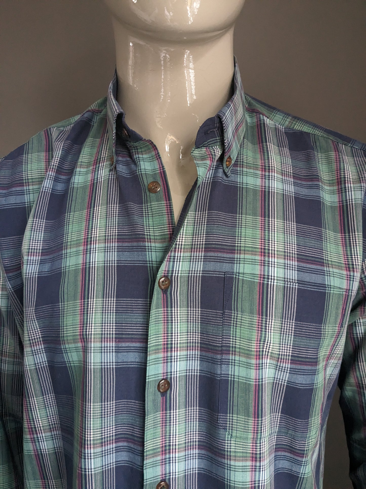 Camicia vintage. A scacchi rosa blu verde. Taglia XL.