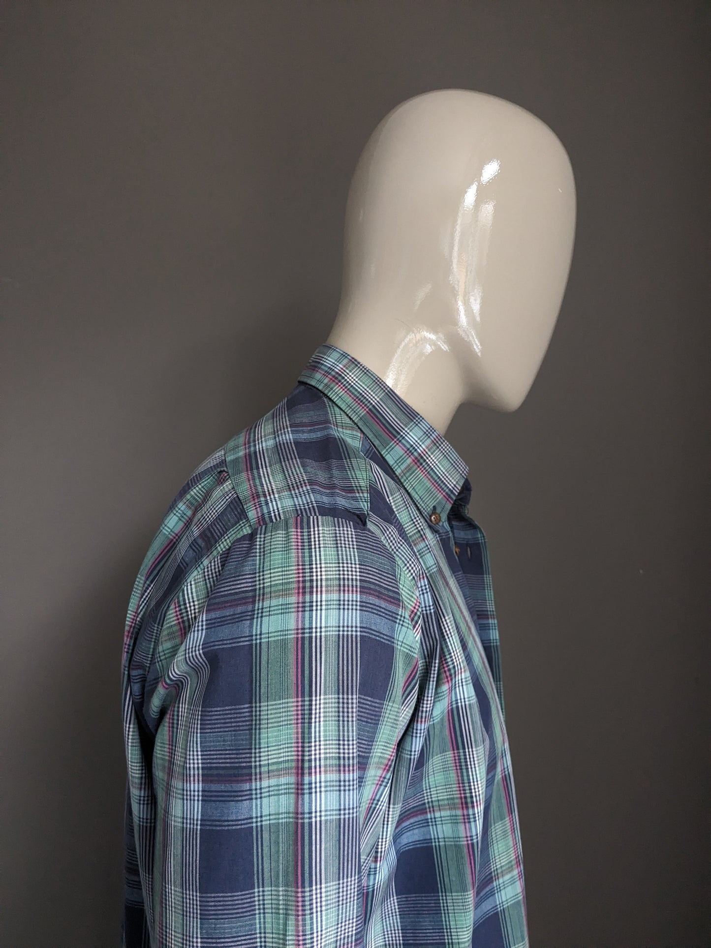 Camicia vintage. A scacchi rosa blu verde. Taglia XL.