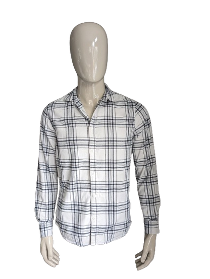 Camicia di flanella di sala dei salati. Black bianco controllato. Taglia L.