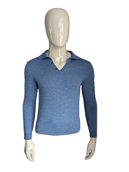 Don Hering Merino wool polo sweater. Blue mixed. Size S.