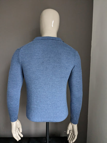 Don Hering Merino wool polo sweater. Blue mixed. Size S.