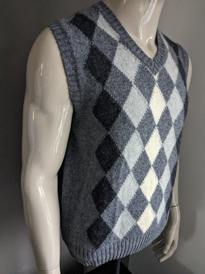 Vintage Hill & Archer Wools Spencer. Motif argyle beige gris. Taille L. 70% de laine.