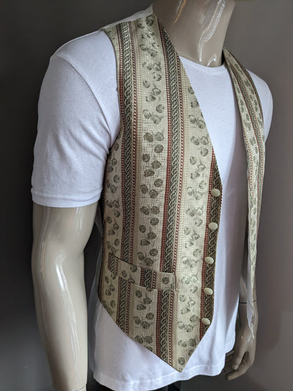 Piscador waistcoat. Beige green red motif. Size S.