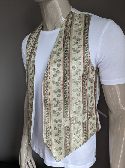 Piscador waistcoat. Beige green red motif. Size S.