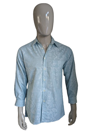 Camicia da abbigliamento Toni vintage. Strisce bianche verdi con motivo a foglia bianca. Taglia M.