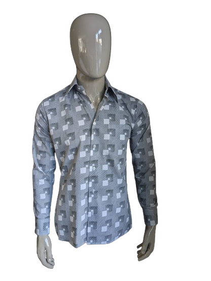 Vintage Euro-Club-20 70's shirt with point collar. White gray print. Size M.