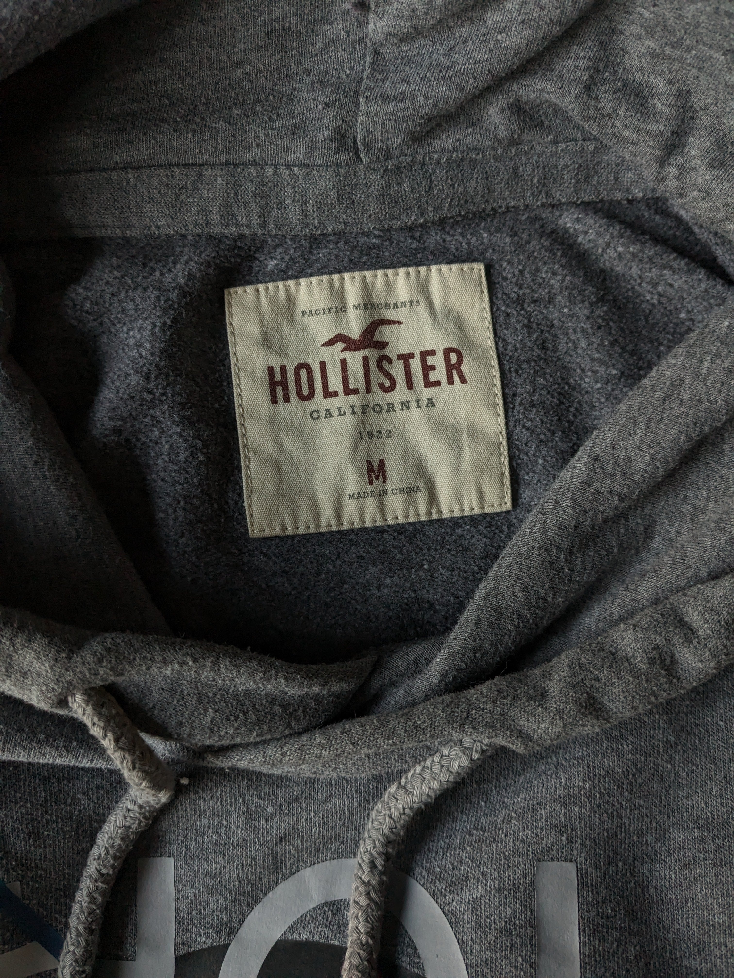 Hollister Hoodie. Dark gray mixed with print. Size M