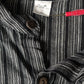 Vintage Yuli polo trui / overhemd met opstaande / farmers / Mao kraag. Zwart grijs gestreept met zak. Maat XL.