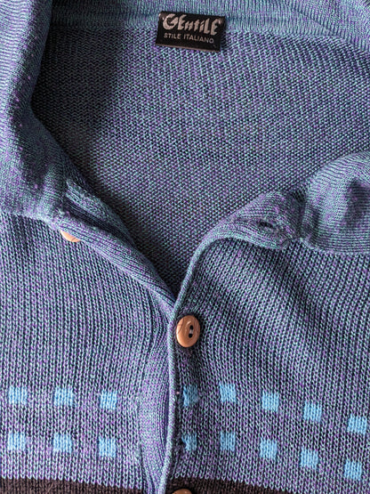 Vintage Gentile Polo Trui. Blauw grijs paars zwart. Maat L.