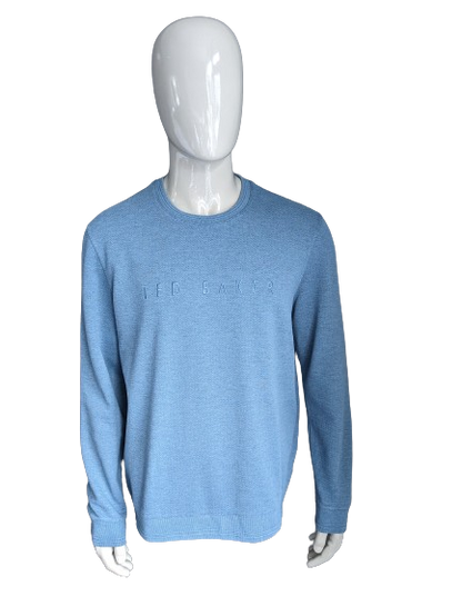 Ted Baker casual sweater. Blue herringbone motif. Size XL.