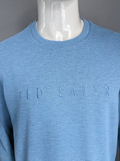 Ted Baker casual sweater. Blue herringbone motif. Size XL.