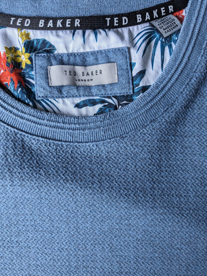 Ted Baker casual sweater. Blue herringbone motif. Size XL.