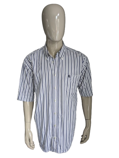 Camisa muscular de cultura vintage manga corta. Blanco azul rayado. Tamaño xl.