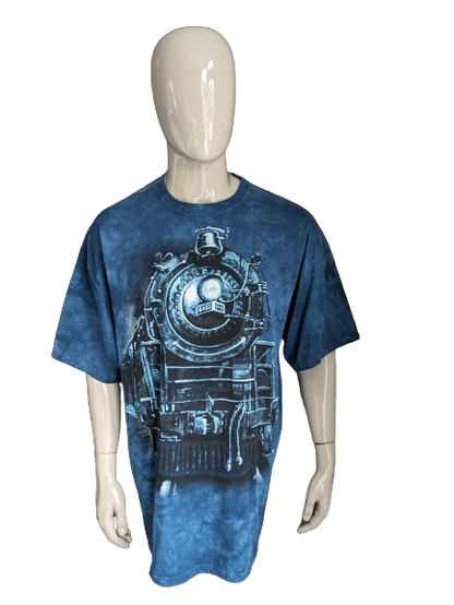 La camisa de montaña. Azul oscuro con estampado de locomotora. Tamaño 2xl / xxl.