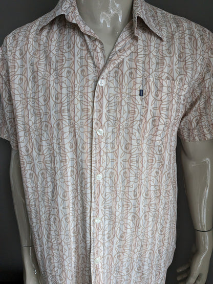 Lerros shirt short sleeve. Light brown floral print / striped. Size XL.