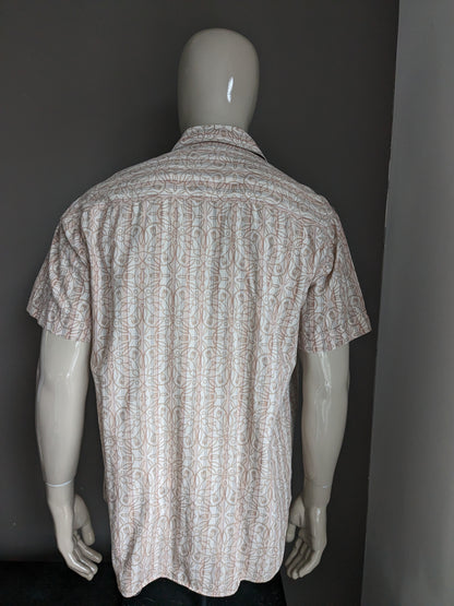 Lerros shirt short sleeve. Light brown floral print / striped. Size XL.