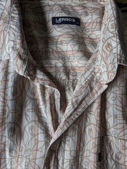 Lerros shirt short sleeve. Light brown floral print / striped. Size XL.