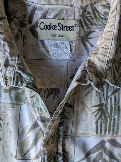 Cooke Street Honolulu Hawaii Hemd Kurzarm. Grüner beige Druck. Größe xxl / 2xl.