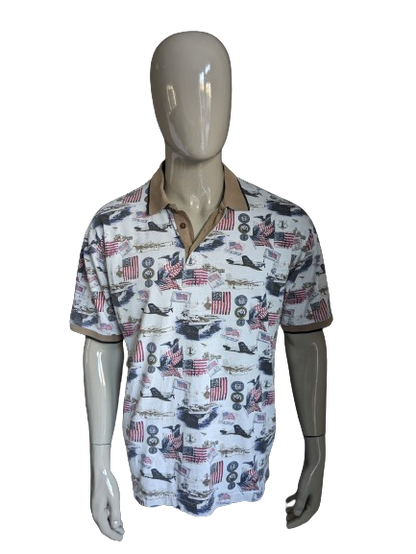 Cotton Traders sport polo. Wit met gekleurde print. Maat XL.