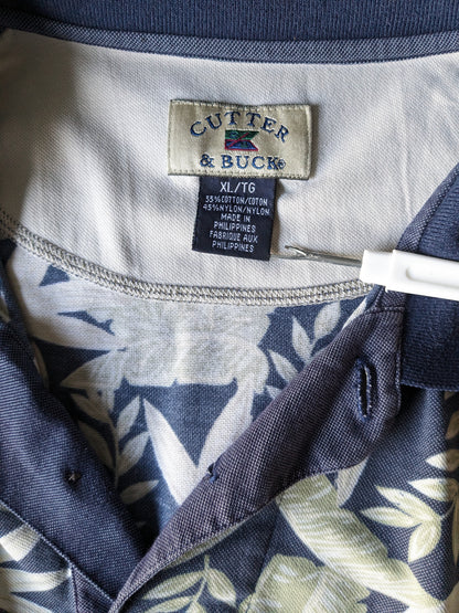 Cutter & Buck Polo. Motif de feuille bleu beige vert. Taille xl.