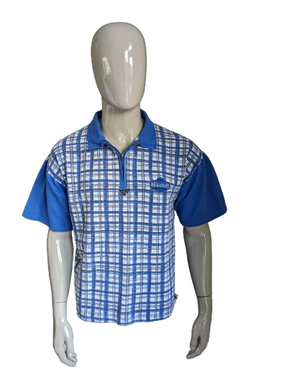 Vintage Billy Dean polo met rits. Blauw wit grijs geruit. Maat L.