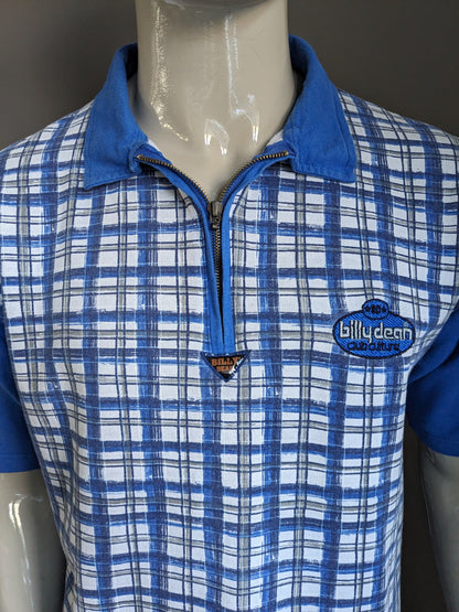 Vintage Billy Dean polo met rits. Blauw wit grijs geruit. Maat L.