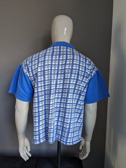 Vintage Billy Dean polo met rits. Blauw wit grijs geruit. Maat L.