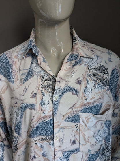 Camicia vintage degli anni '90. Stampa viola grigio blu rosa. Taglia XL.