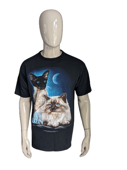 Camicia da collezione RL. "Cats Moon". Nero con stampa. Taglia L.