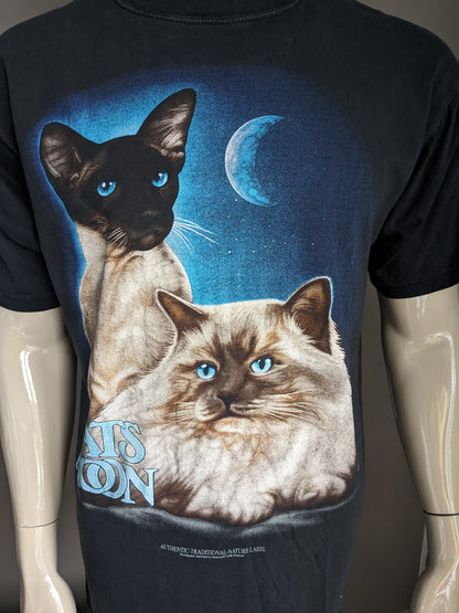 Camisa de colección RL. "Cats Moon". Negro con impresión. Talla L.