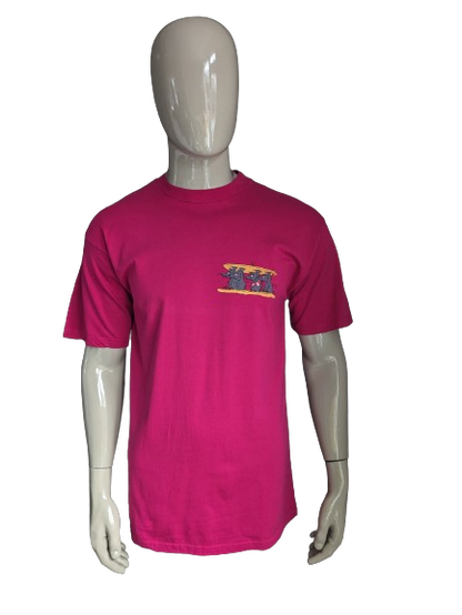 Vintage Mil Uno Shirt "Maus". Pink mit Druck. Größe M.