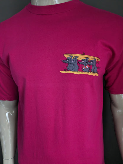 Vintage Mil Uno Shirt "Maus". Pink mit Druck. Größe M.