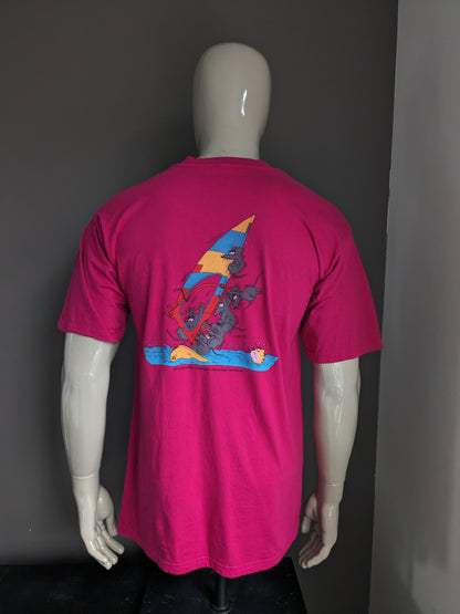 Vintage Mil Uno Shirt "Maus". Pink mit Druck. Größe M.