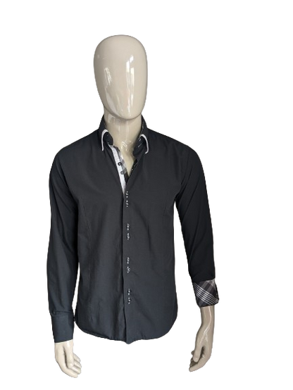 Chemise Arya Boy avec double col. Couleur blanc noir. Taille L.