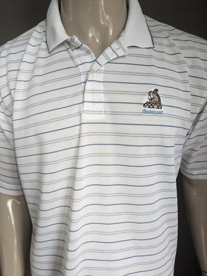 Ashworth vintage polo. Blauw Wit Beige gestreept. Maat L / XL.