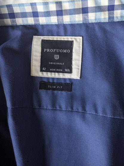 Profuomo overhemd. Blauw gemêleerd. Maat 42 / L. Slim Fit.