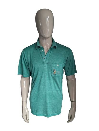 Vintage Gerard Bert Golf Polo. "Cours de golf El Kantaoui". Vert mélangé. Taille L.