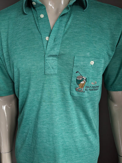 Vintage Gerard Bert Golf Polo. "Cours de golf El Kantaoui". Vert mélangé. Taille L.