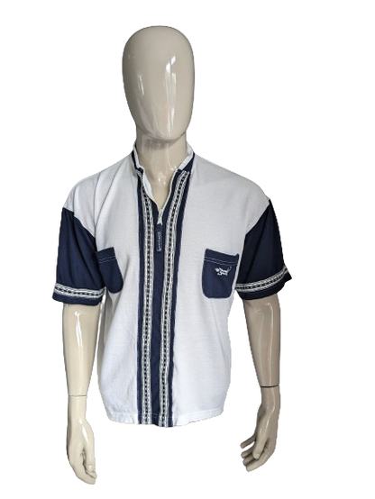 Vintage Sun City polo met rits. Blauw Wit gekleurd. Maat XL.