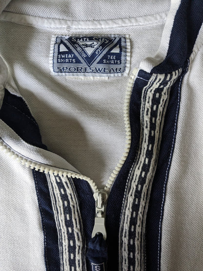 Polo vintage Sun City avec fermeture éclair. Couleur blanc bleu. Taille xl.