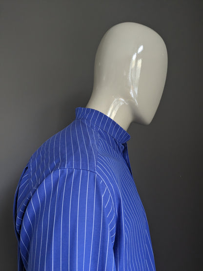 Vintage Olymp Luxor shirt with Mao / Farmer / Standing Collar. Blue white striped. Size L.