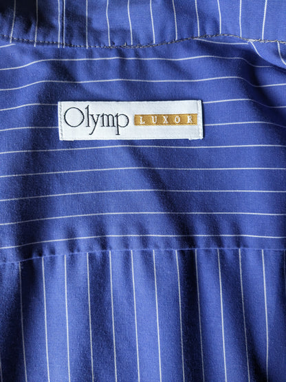 Vintage Olymp Luxor shirt with Mao / Farmer / Standing Collar. Blue white striped. Size L.