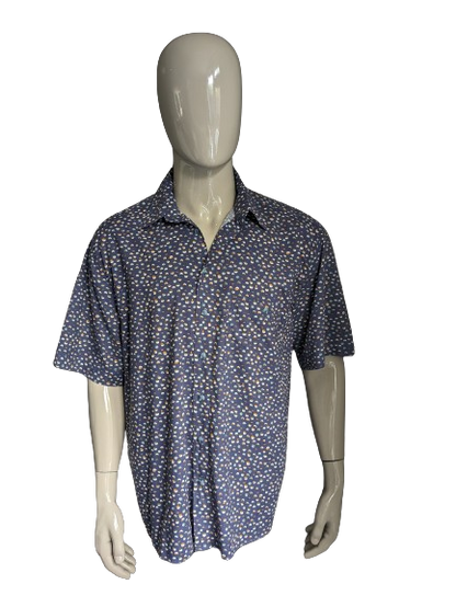 Dornbusch shirt short sleeve. Blue White Green Orange Print. Size 2XL / XXL.