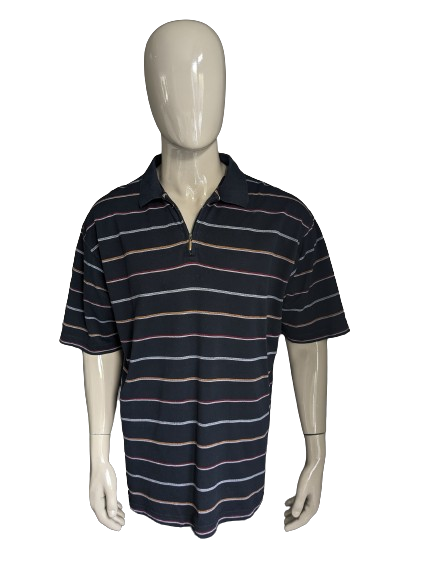 Vintage Authentic Polo with zipper. Blue white red orange striped. Size 2XL / XXL.