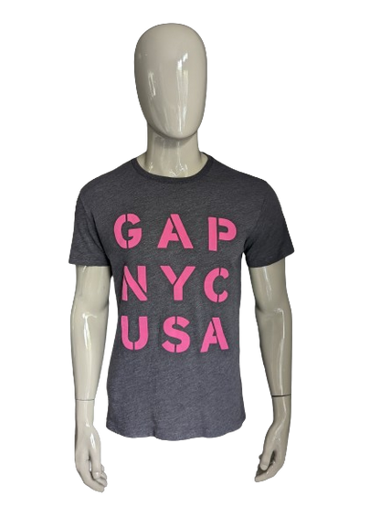 Camicia di gap. Grigio viola mescolato con stampa rosa. Taglia M.