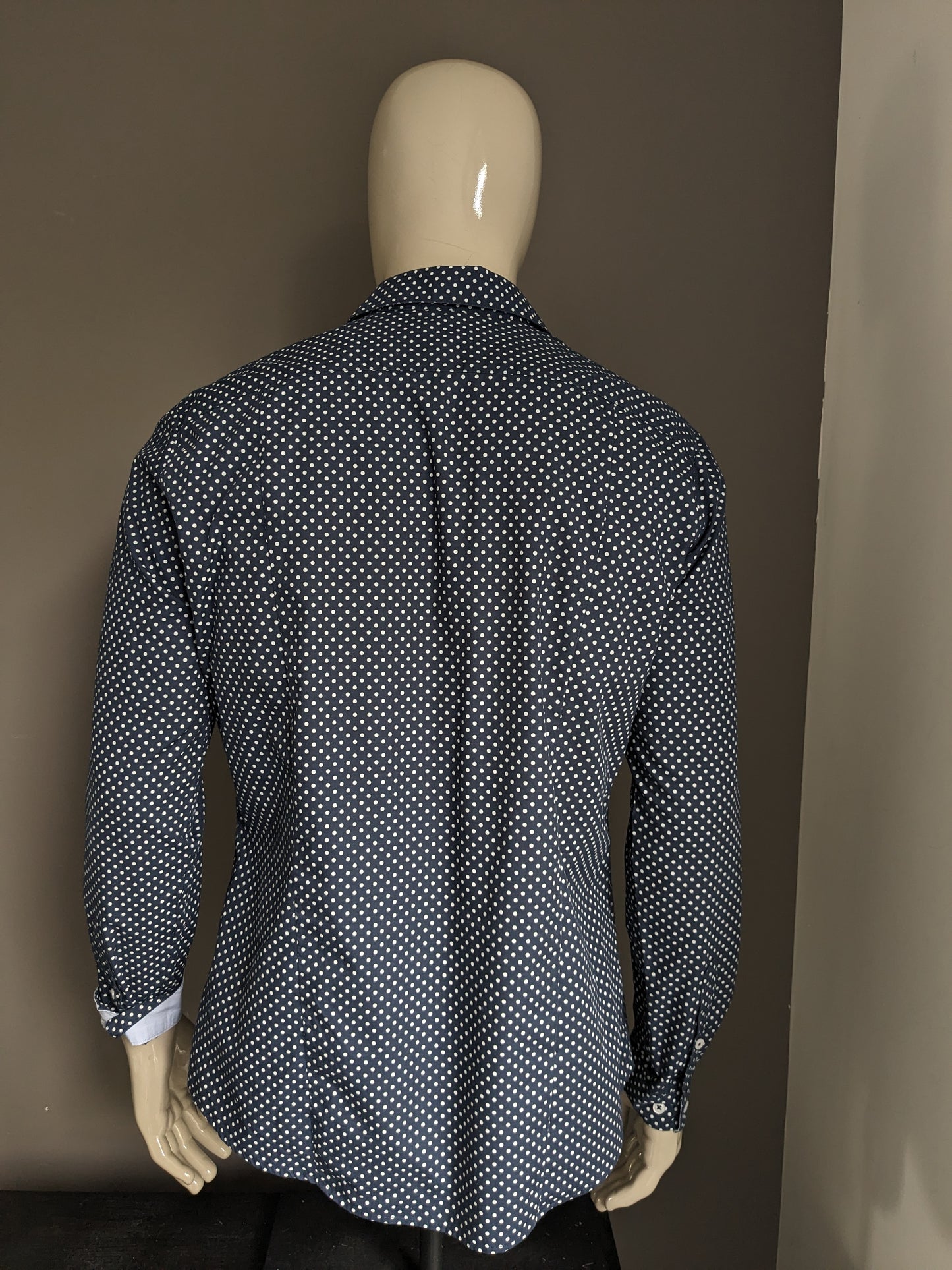 H&M shirt. Blue with white dots. Size L. Slim Fit.