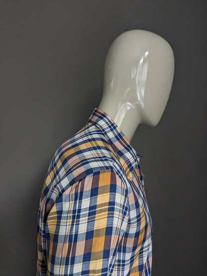 Camisa de los 70 vintage con cuello puntual. Amarillo azul blanco a cuadros. Talla L.